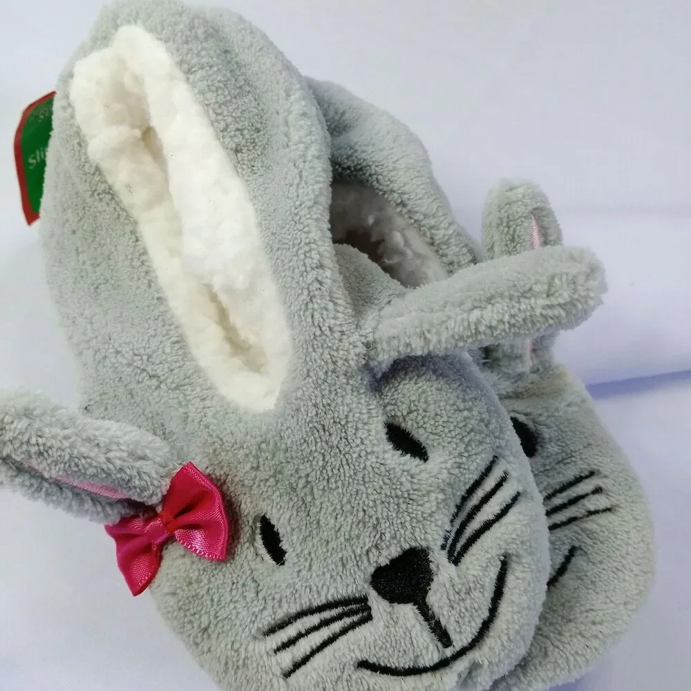 Bunny Sherpa Lined Gripper Slippers Non-Slip Warm Fuzzy Fur NWT Girls sz: 7-3